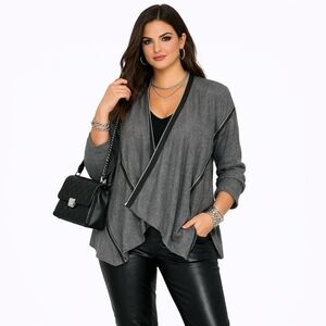 Jamison Waterfall Wool Cashmere Cardigan With Zipper Detailing Women XS